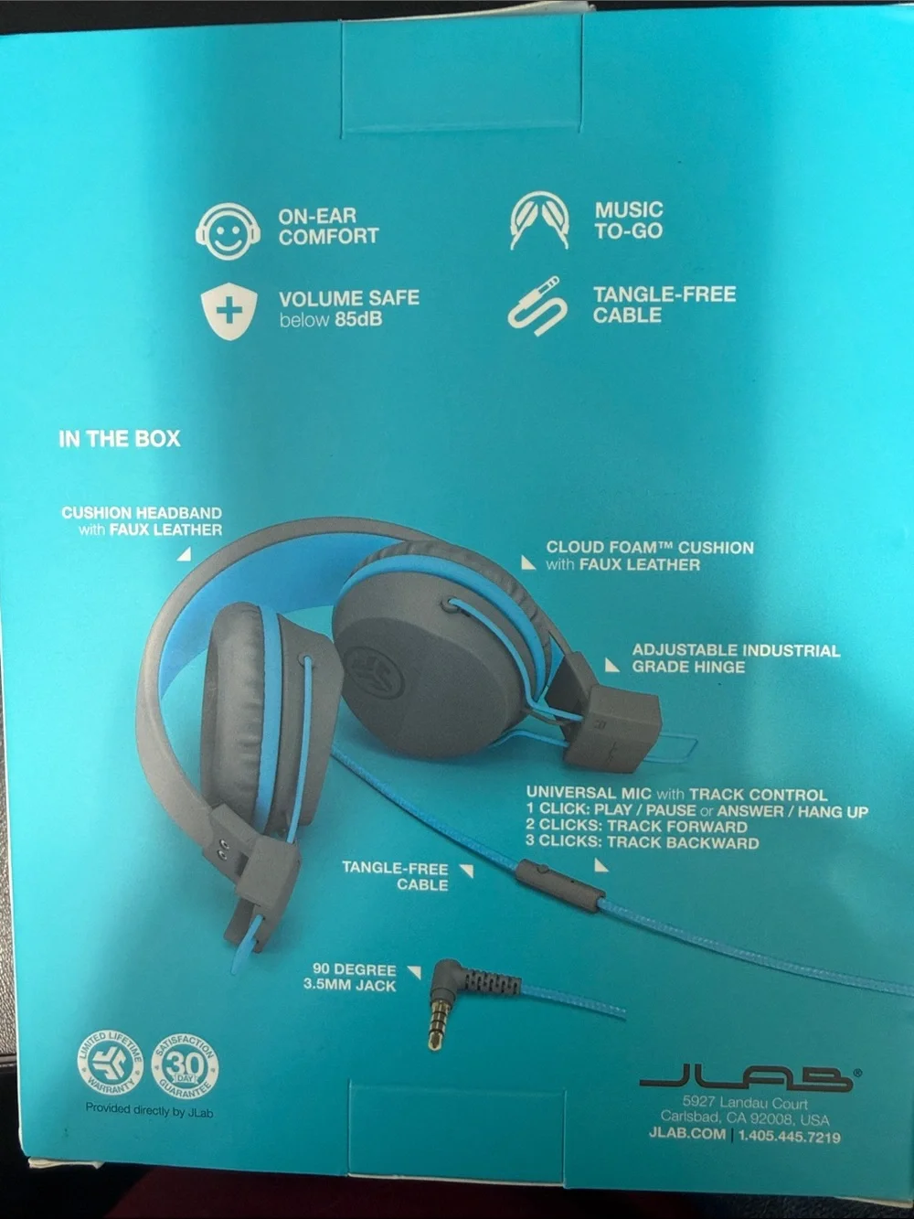 JLab JBuddies Studio Kids On-Ear Headphones — Gray with Blue Accents